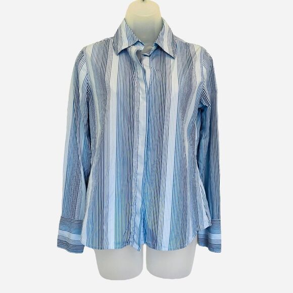 Vtg Y2K Banana Republic Lt. Blue/Dark Blue Striped Button Down Shirt Sz Small - Picture 5 of 7